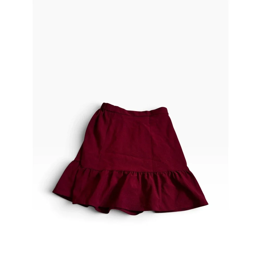 J.Crew Mercantile Ruffle Hem Mini Skirt 00 Burgundy Wine Classic Preppy J6153